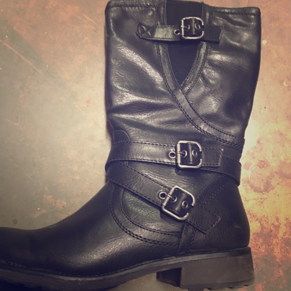 Black leather like boots